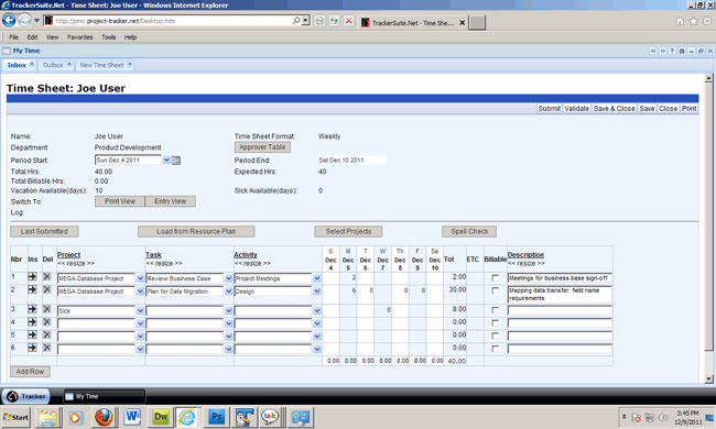 Project office time reporting